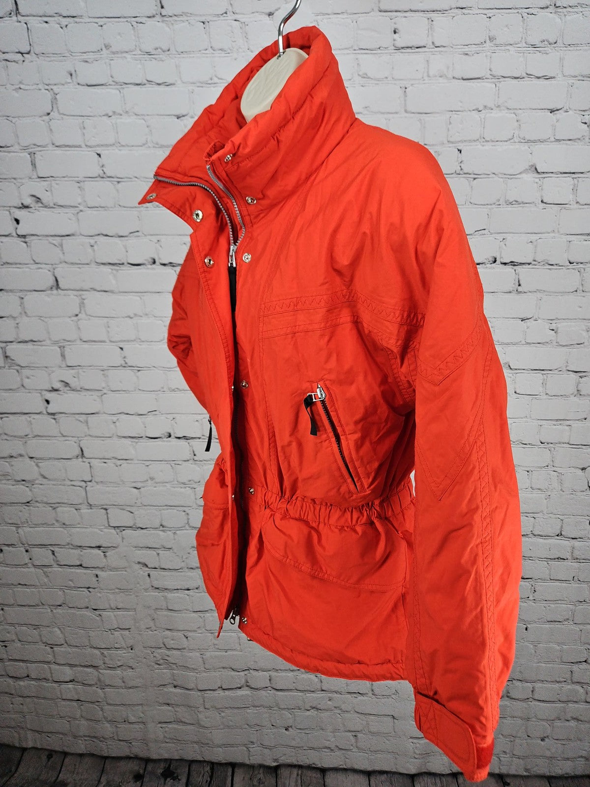 VTG APS CB Red Orange Nylon Insulated Cinched Waist Ski Jacket Womens 10