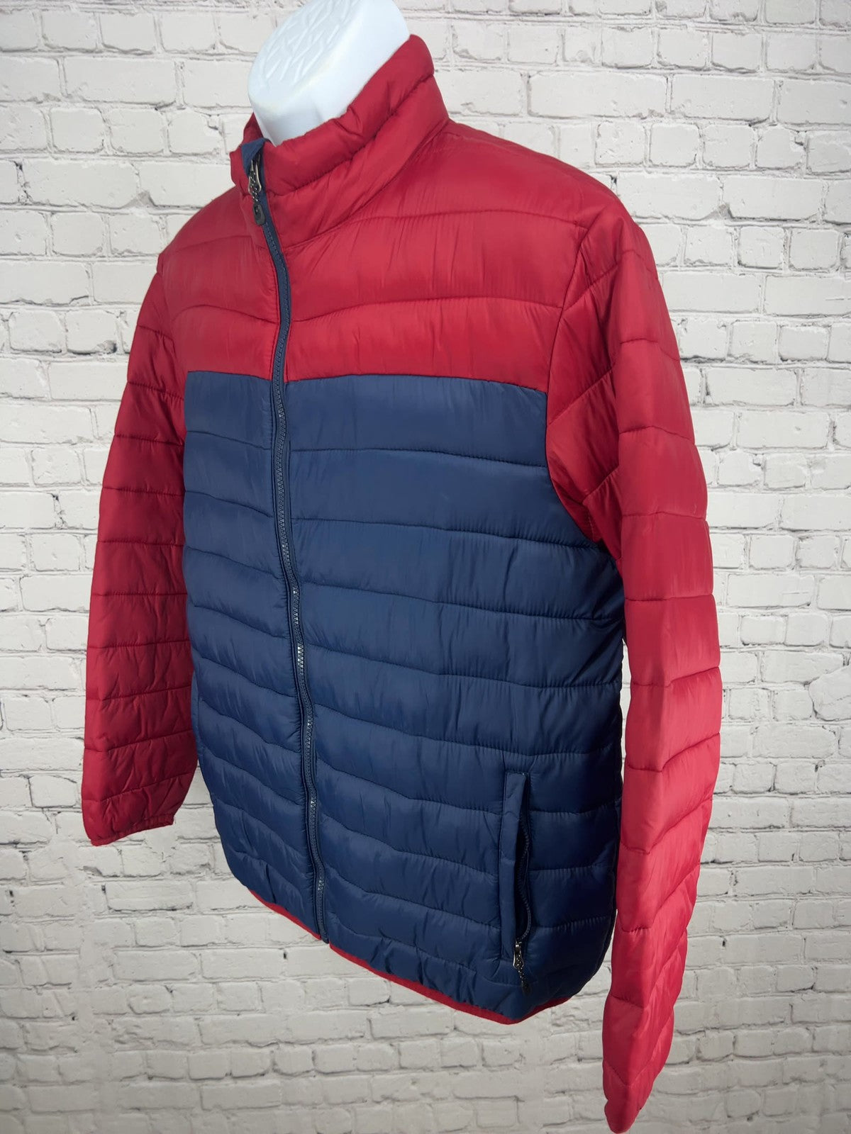 SwissTech Red Navy Colorblock Packable Puffer Jacket Men's M