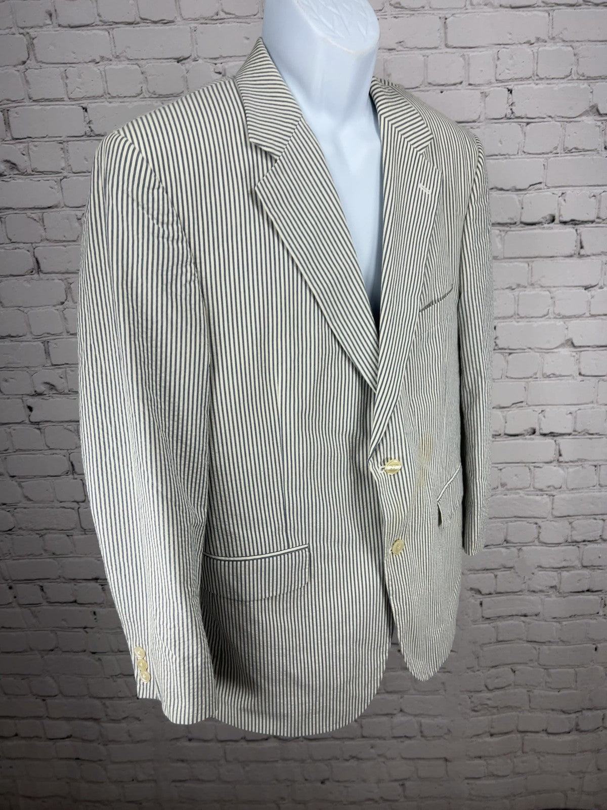 Brooks Brothers Blue White Seersucker Cotton 2 Button Blazer Sport Coat 42R