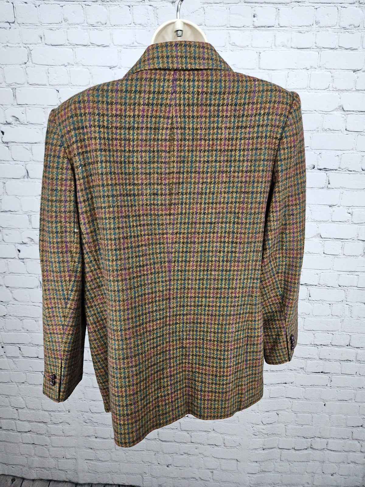 VTG Giorgio Sant'Angelo Brown Multicolor Houndstooth 100% Wool Blazer Jacket L