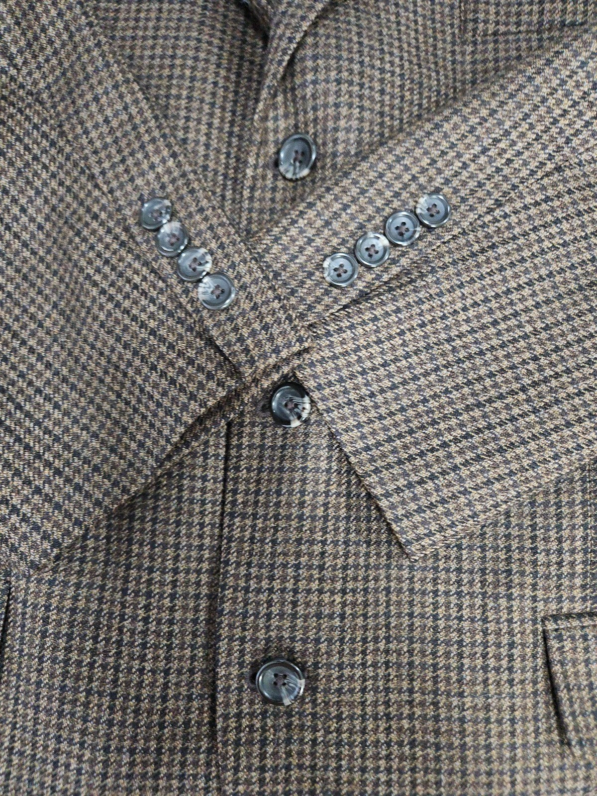 Stafford Essentials Brown Houndstooth 100% Lambswool 2 Button Sport Coat 44R
