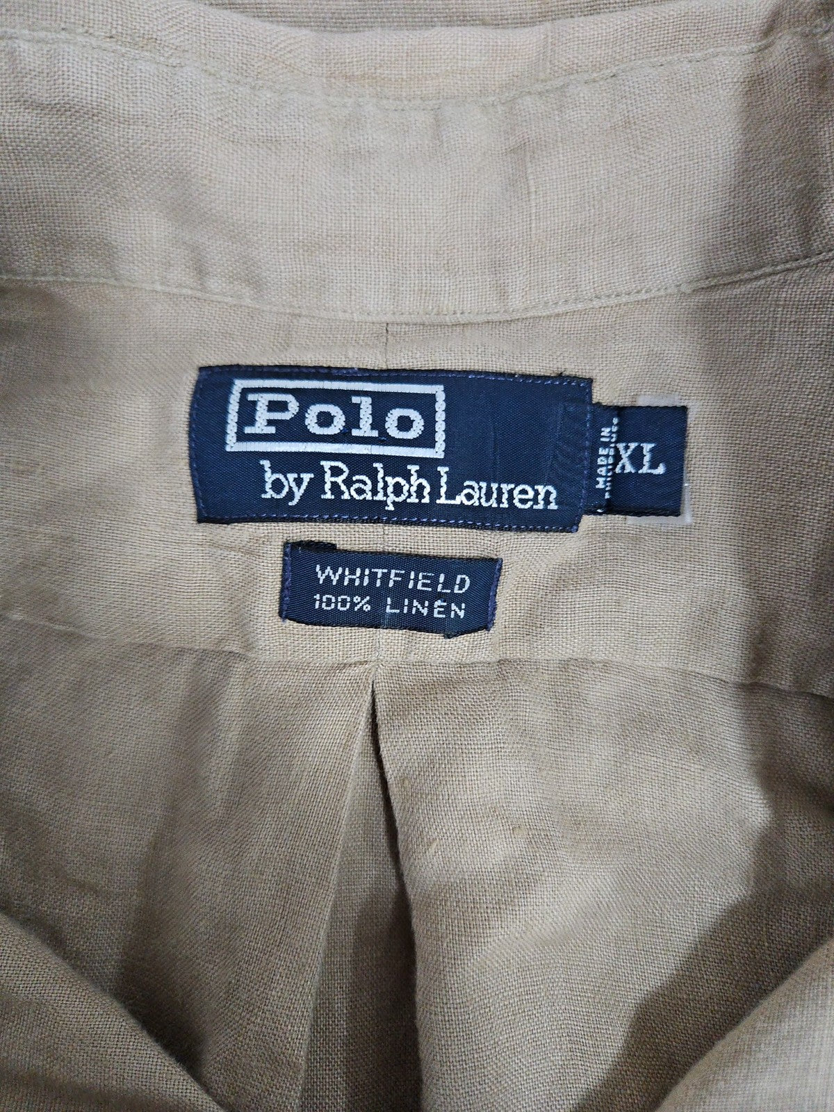 VTG Polo Ralph Lauren Whitfield Tan 100% Linen Two Pocket Button Up Shirt XL