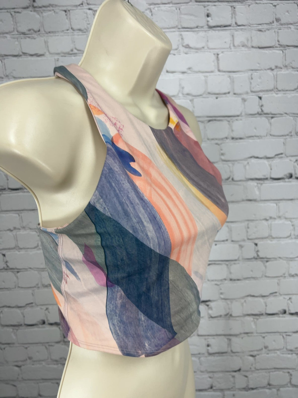 Athleta Multicolor Abstract Print High Neck Racerback Crop Sports Bra S