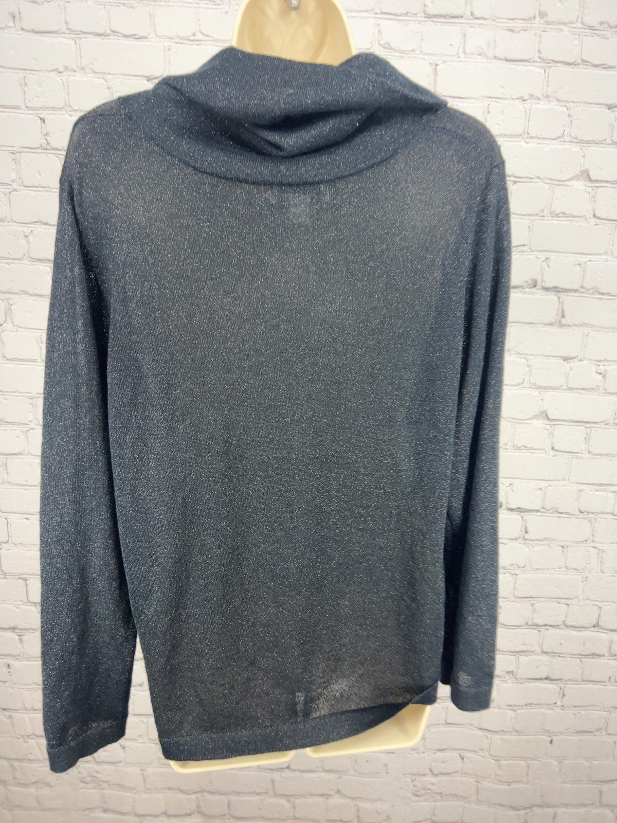 Coldwater Creek Black Metallic Cowl Neck Knit Semi Sheer Long Sleeve Sweater XL