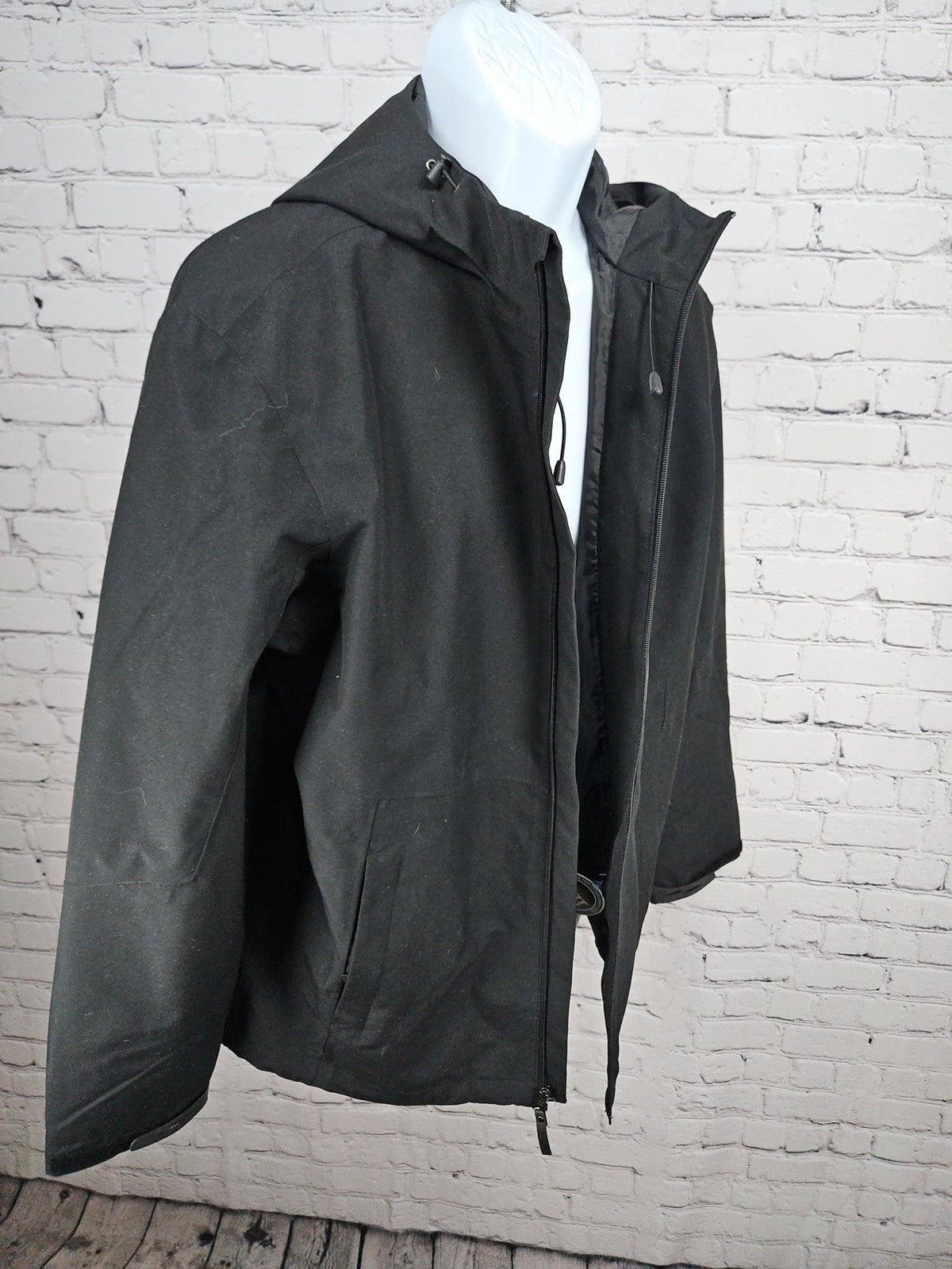NWD Port Authority Black Hooded Full Zip Lined Jacket Red River Logo Men's L