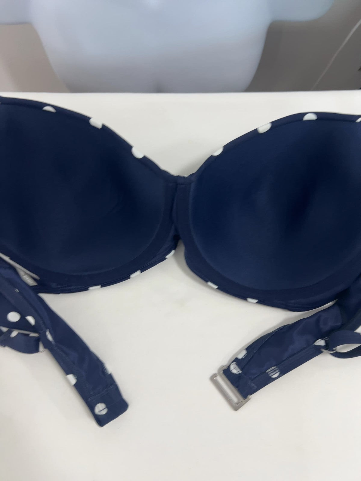 Lands' End Navy White Polka Dot Twist Front Underwire Bikini Top 12 D