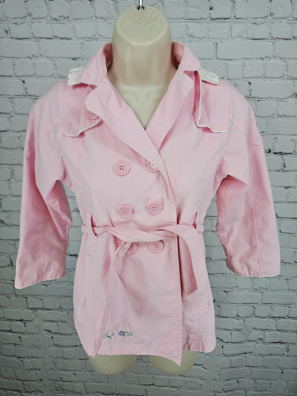 OshKosh Pink Double Breasted Belted Hooded Trench Coat Jacket Girls 6X