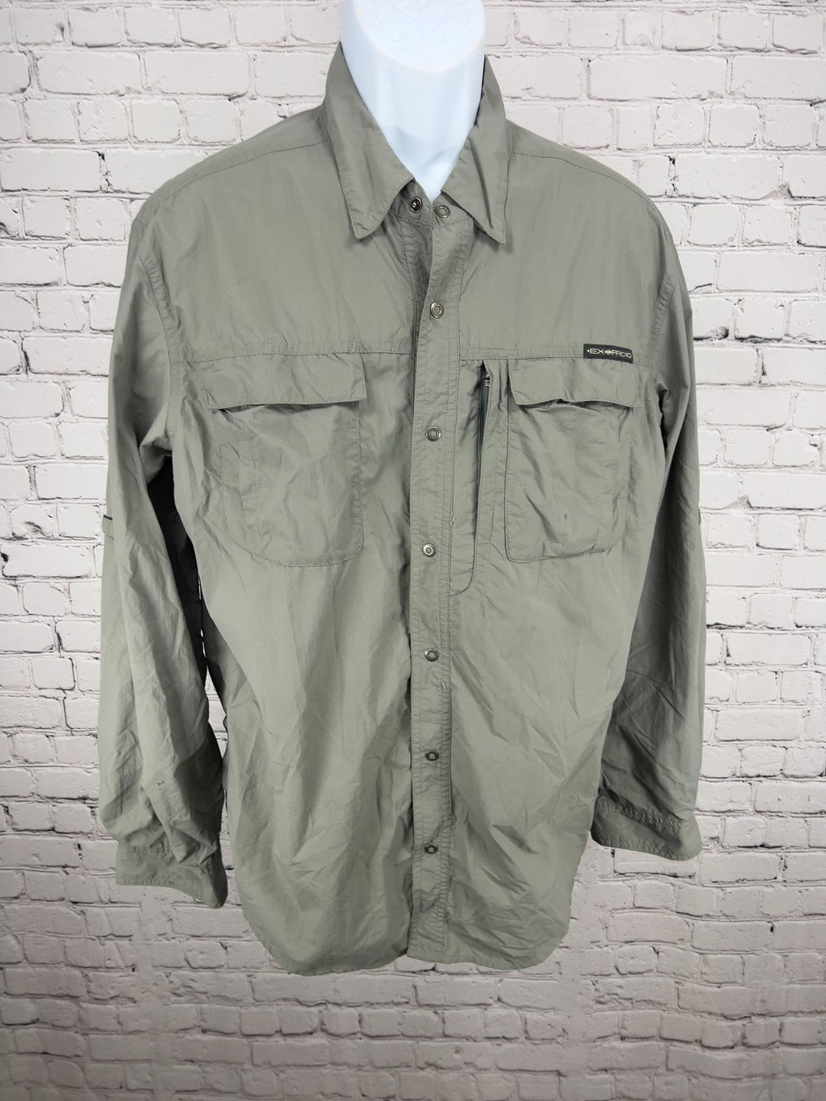 ExOfficio Insect Shield Olive Nylon Vented Long Sleeve Fishing Shirt L