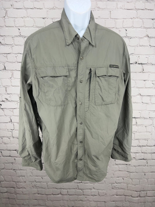 ExOfficio Insect Shield Olive Nylon Vented Long Sleeve Fishing Shirt L