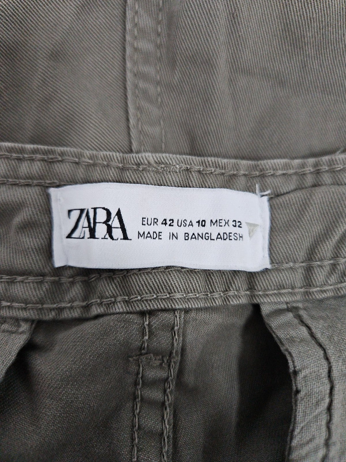 Zara Olive Green Cotton Straight Leg Cargo Pants Women's 10 (32X30.5)