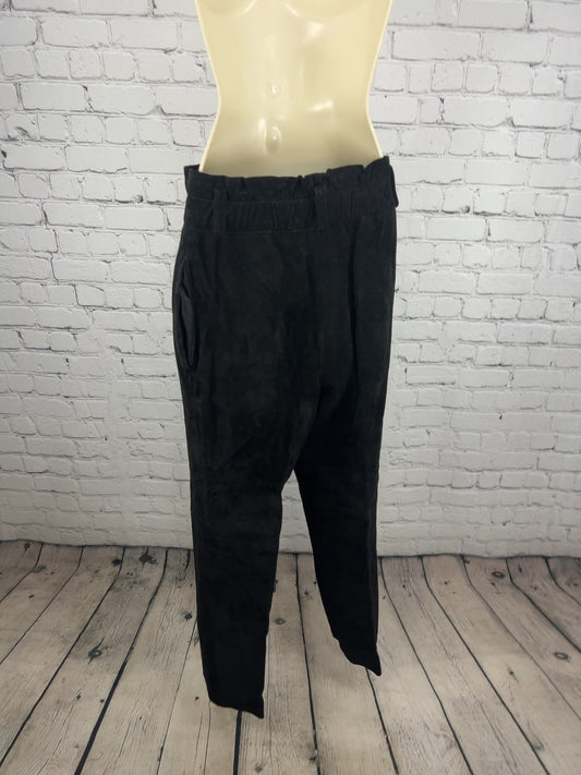 VTG Cedars Black Suede Leather Paperbag Waist Pleated Tapered Pants 6