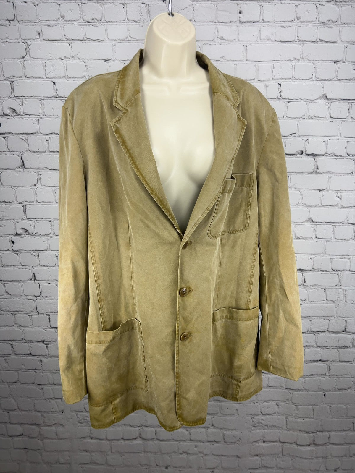 VTG The Territory Ahead Tan Silk Cotton 3 Button Patch Pocket Blazer Men's L