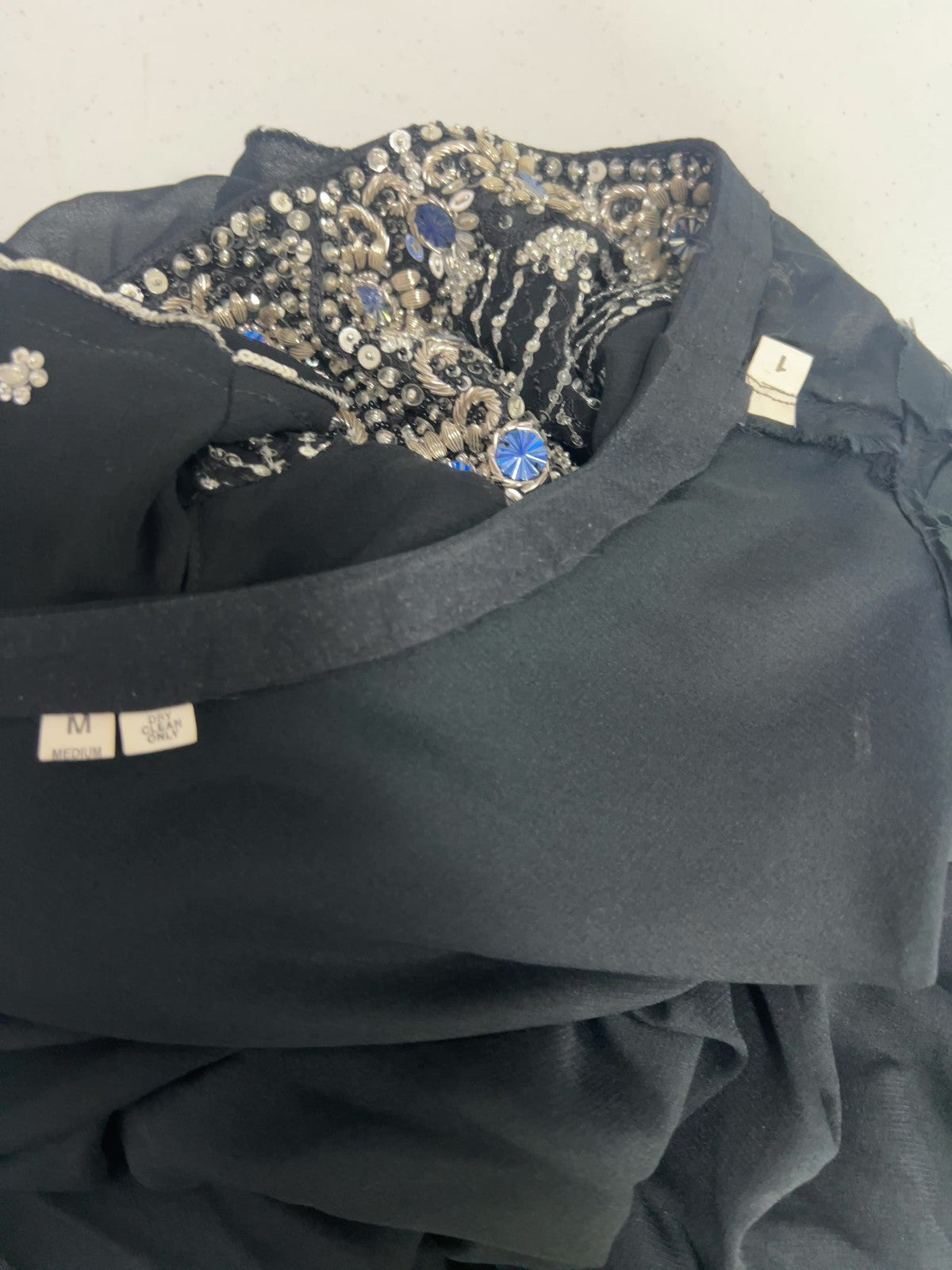 Black Silver Beaded Sequin Chiffon 3 Piece Salwar Kameez Dupatta Set M