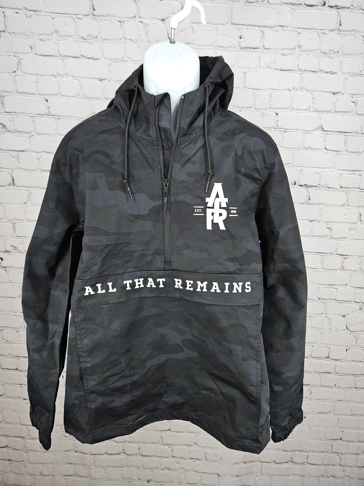 All That Remains Black Camo Band Anorak Hooded Half Zip Windbreaker Jacket L