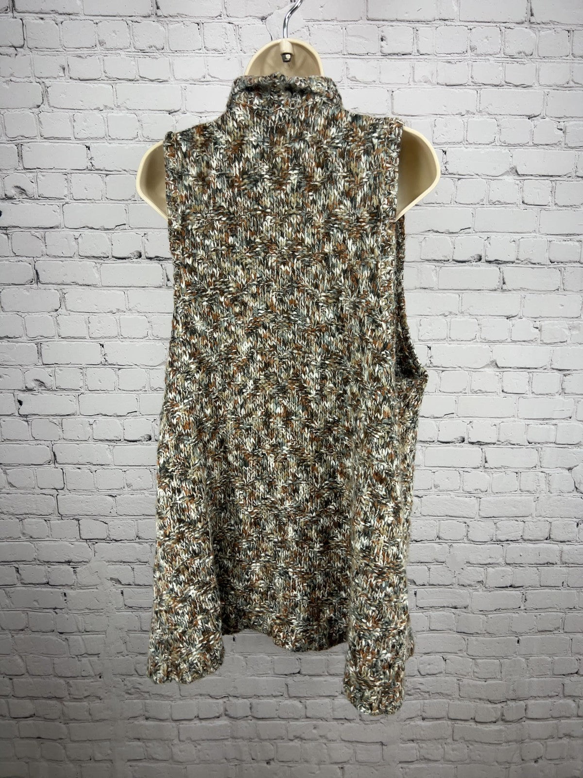 Chico's Brown Multicolor Chunky Knit Metallic Open Front Sweater Vest 2 (US M)