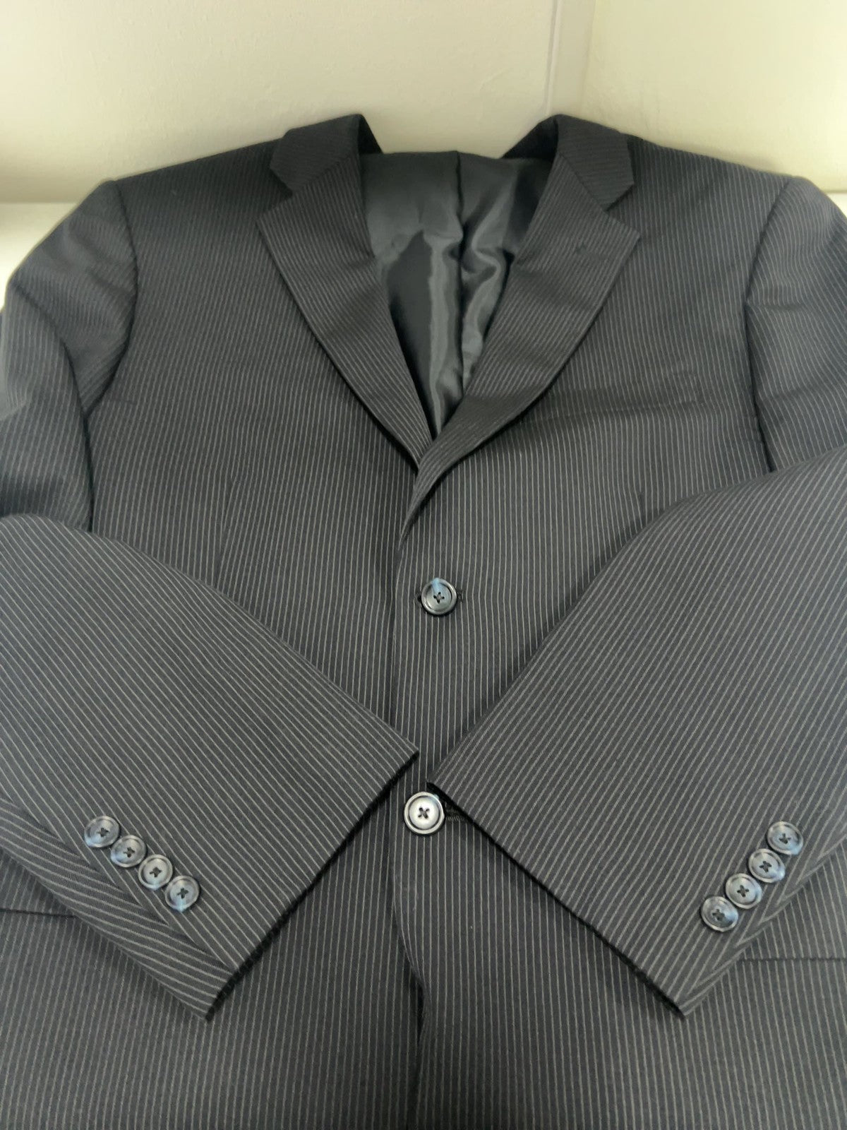 Jones New York Collection Navy Pinstripe Wool 2 Button Blazer Sport Coat 38S