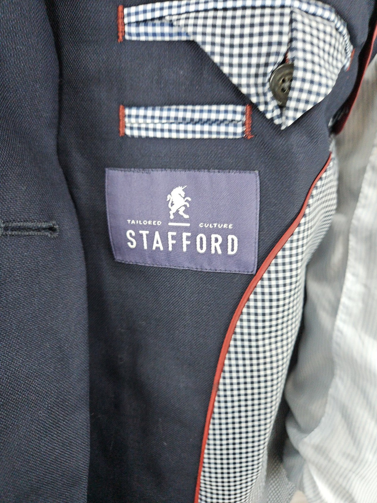 Stafford Navy 100% Wool Gold Button Single Vent Blazer Sport Coat 42L