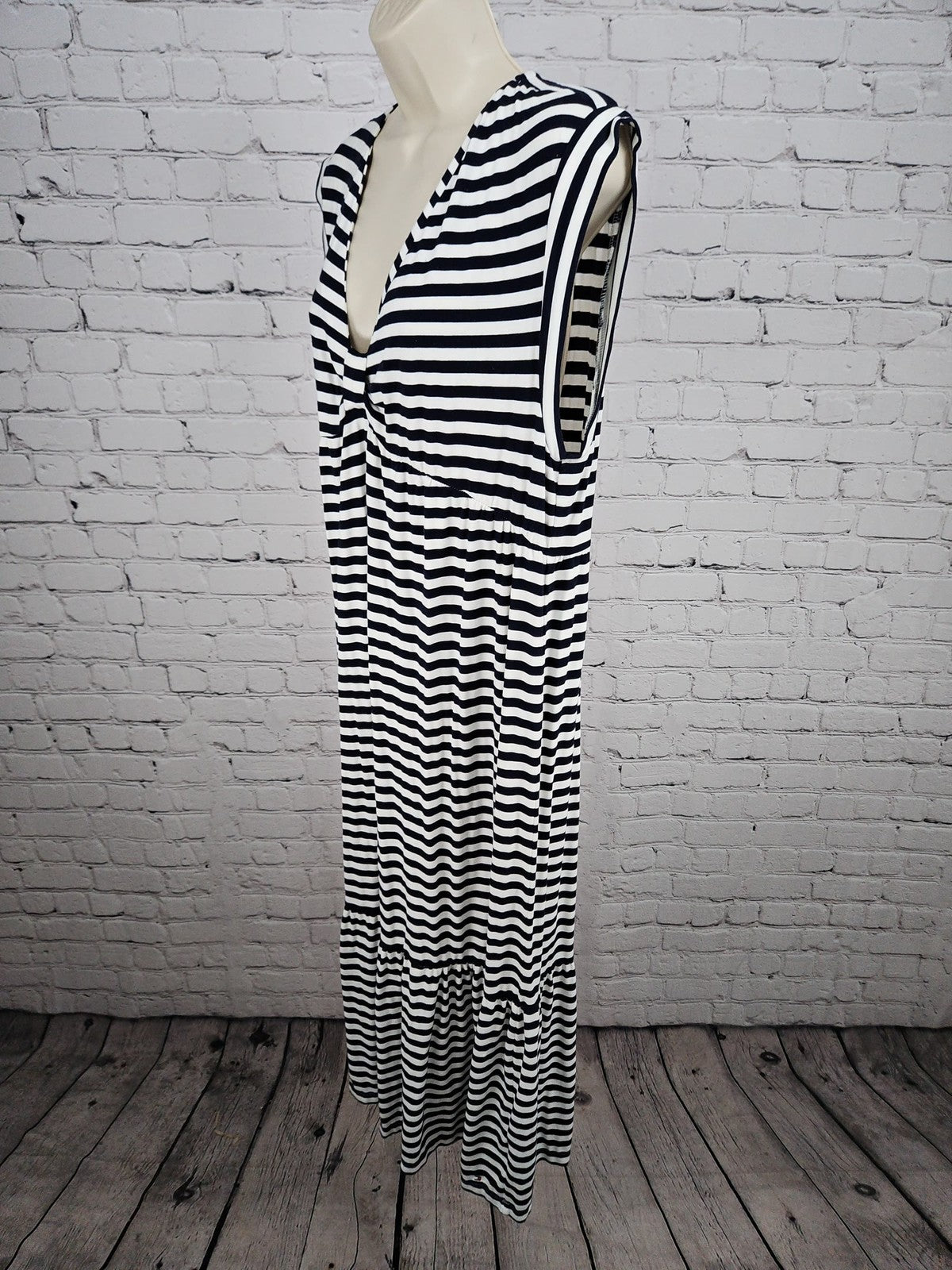 Tommy Hilfiger Navy White Striped V Neck Tiered Maxi Dress Women's XL