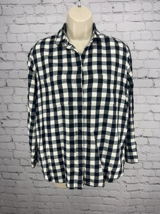 Madewell Black White Buffalo Check Flannel Button Up Long Sleeve Shirt XS