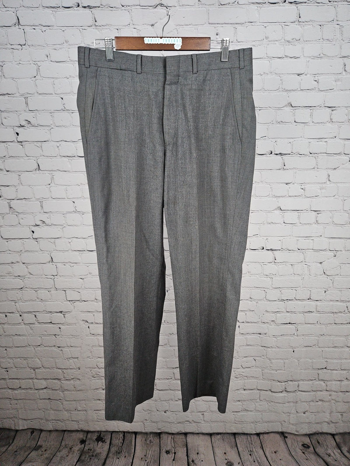 VTG Lands End Gray 100% Worsted Wool Flat Front Dress Pants Trousers USA 33