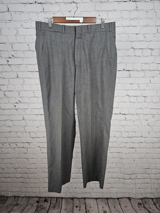 VTG Lands End Gray 100% Worsted Wool Flat Front Dress Pants Trousers USA 33