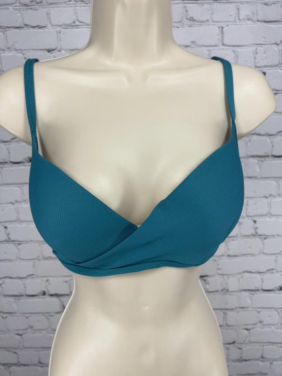 Shade & Shore Teal Textured Wrap Front Lightly Lined Bikini Top Swim Top 34D