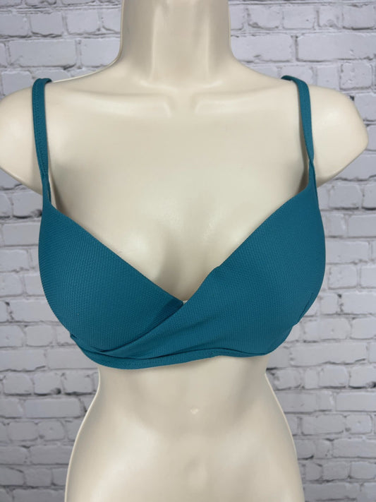 Shade & Shore Teal Textured Wrap Front Lightly Lined Bikini Top Swim Top 34D