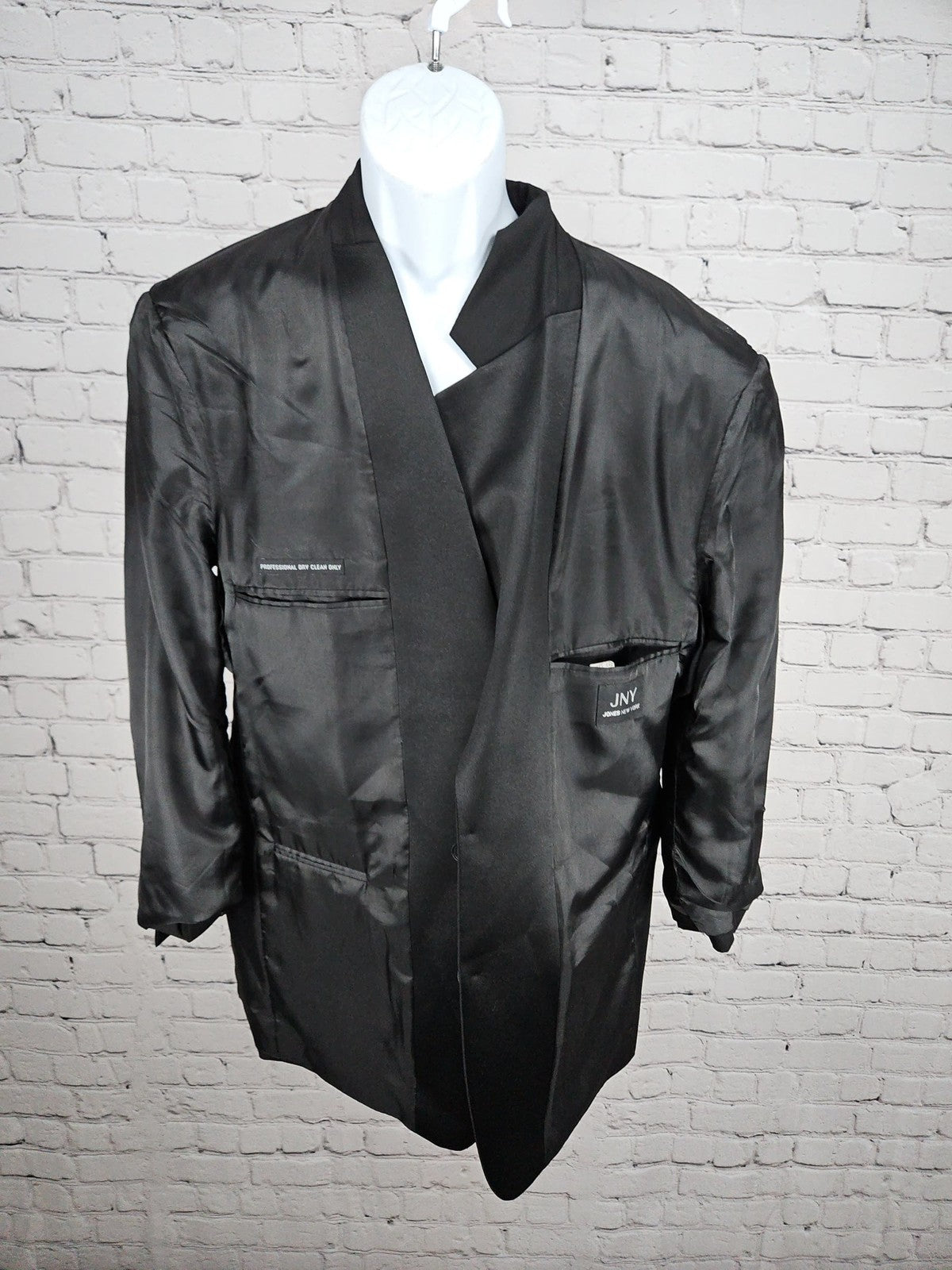 Jones New York Black 100% Wool Satin Notch 2 Button Tuxedo Jacket 42R