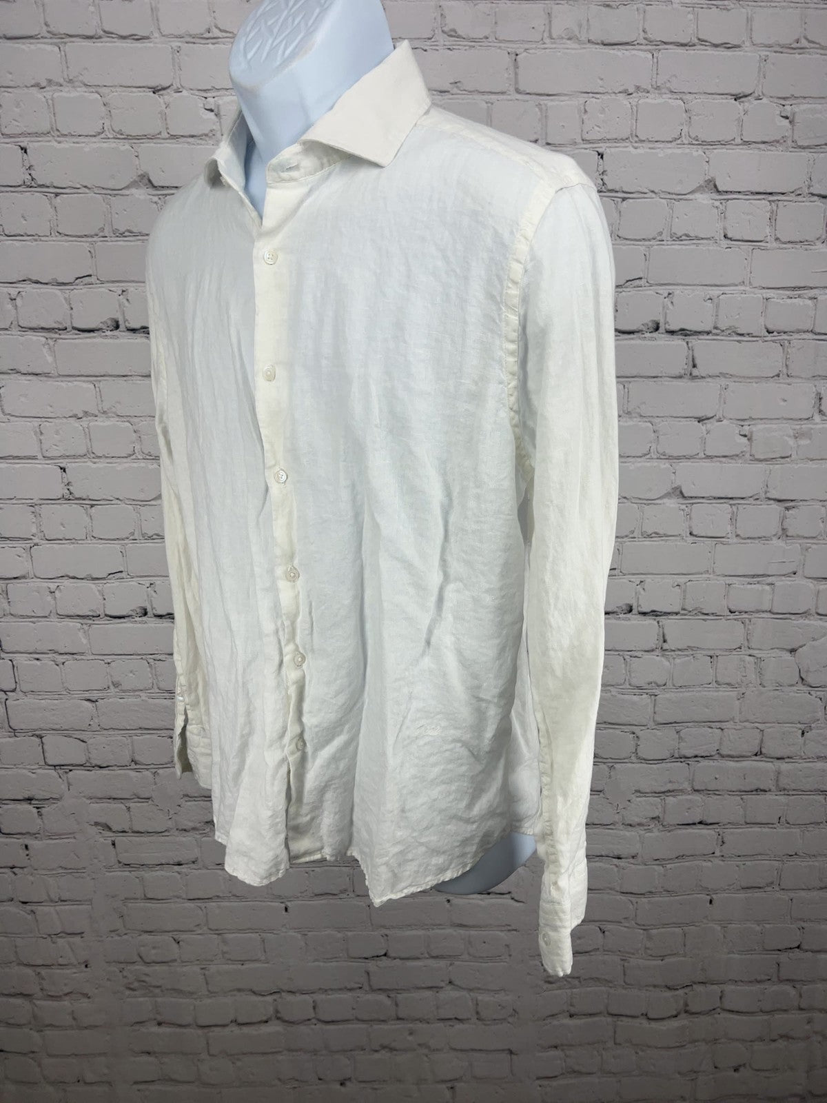 Porter & Ash White 100% Linen Long Sleeve Button Up Shirt Men's L