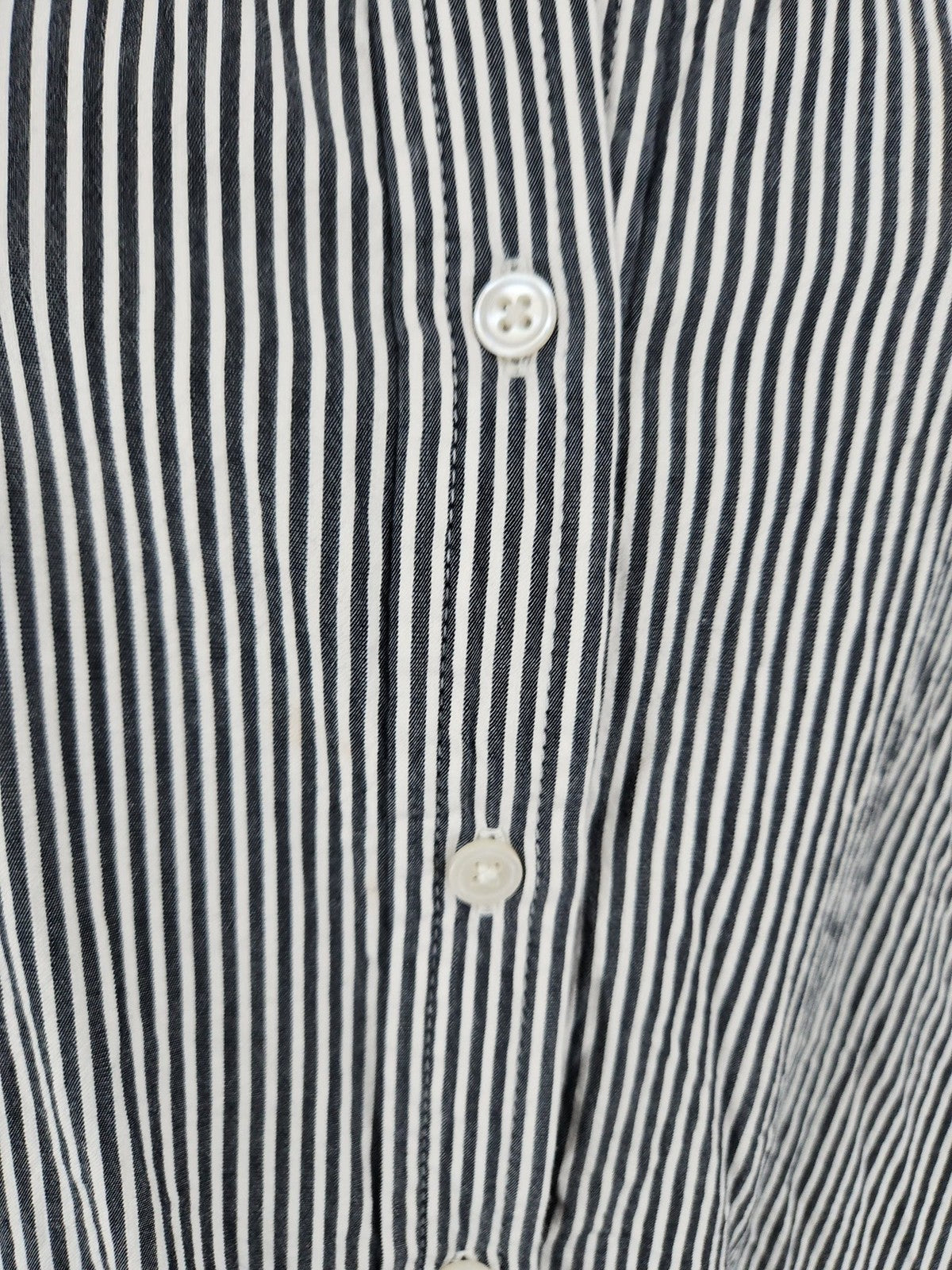 Lands' End Gray White Striped Drop Waist Ruffle Hem Shirt Dress M