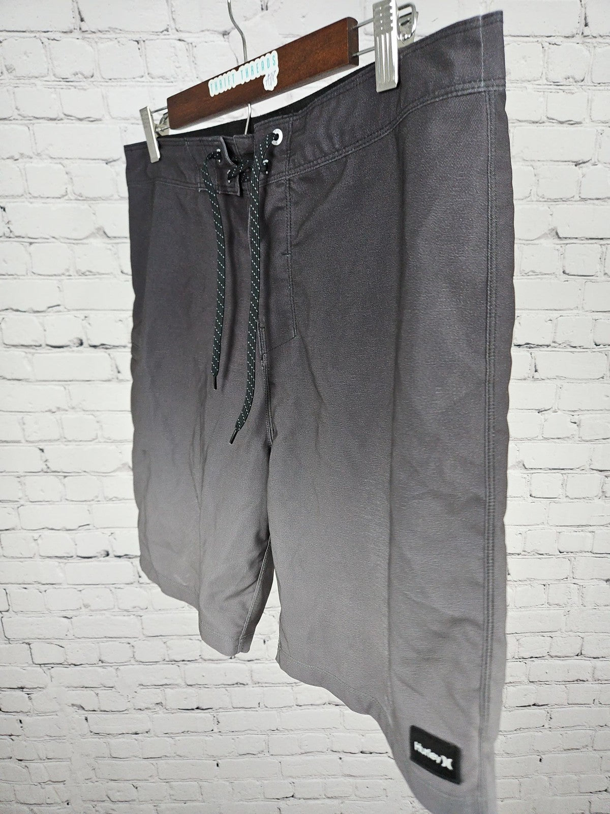 Hurley Black Gray Ombre Lace Up Board Shorts Swim Trunks 32