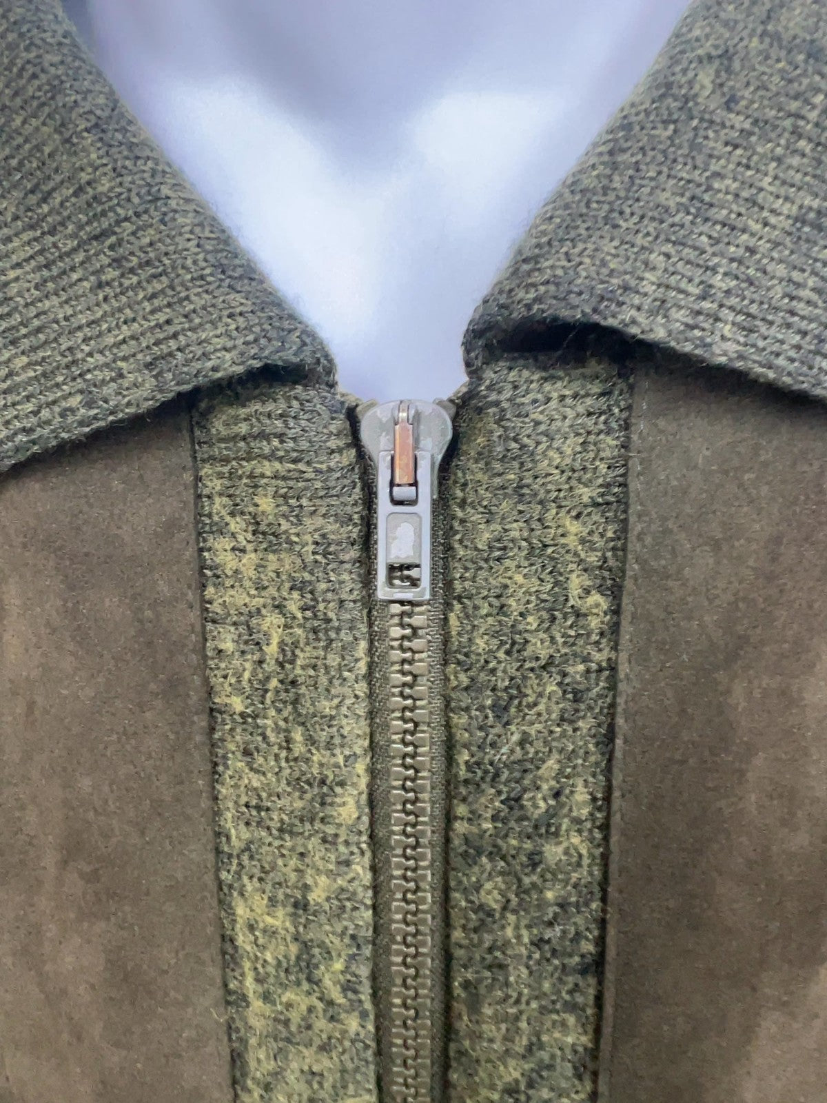 VTG Tabaroni Olive Green Brown Leather Wool Knit Zip Sweater Jacket Italy L