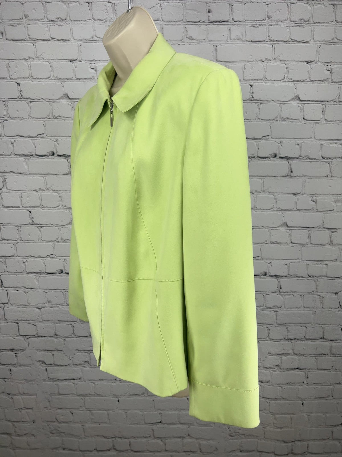 VTG Talbots Woman Petites Lime Green Faux Suede Zip Front Lined Jacket 12W