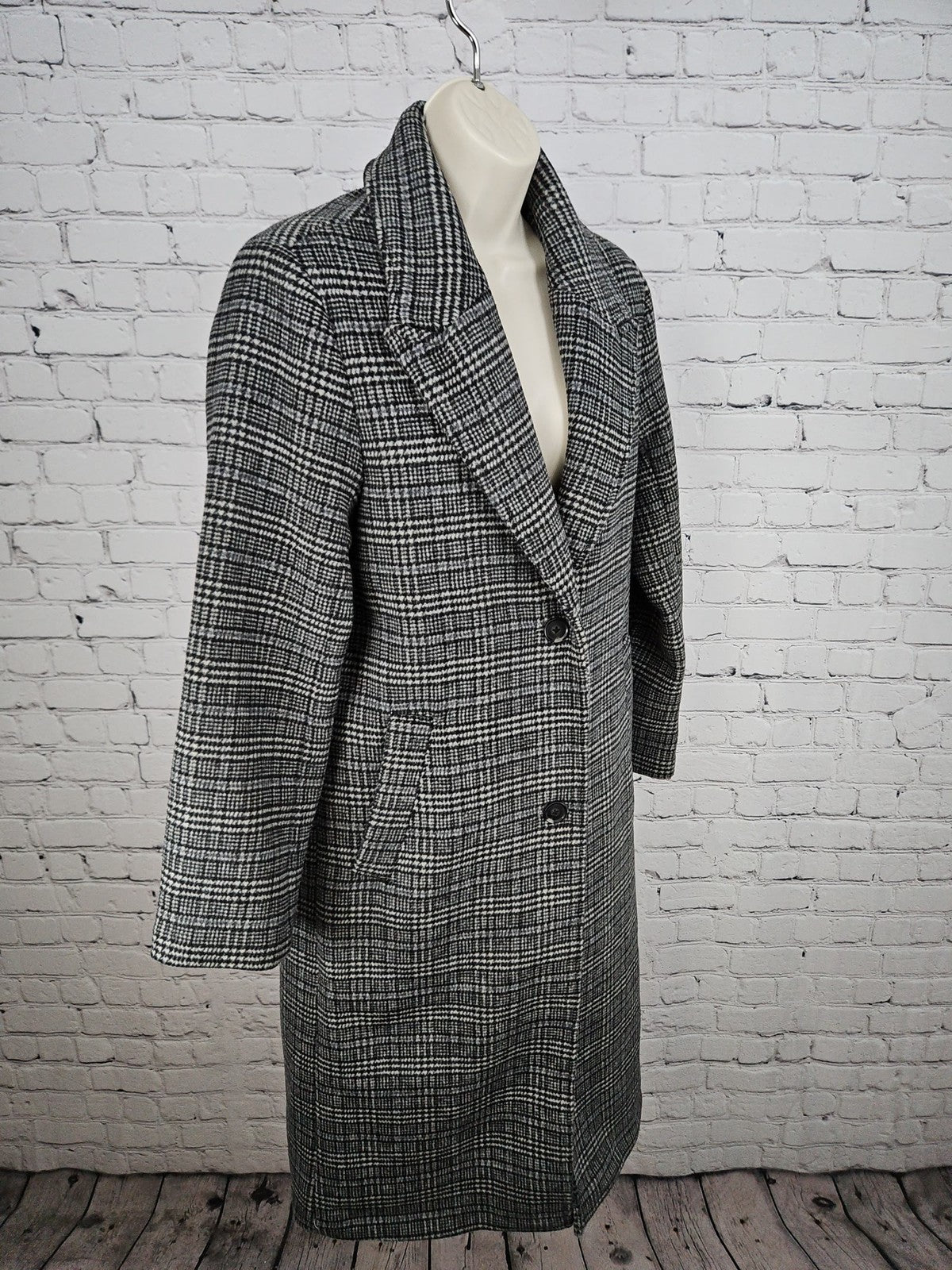 Abercrombie & Fitch Gray Glen Plaid Wool Blend Long Overcoat Women's S