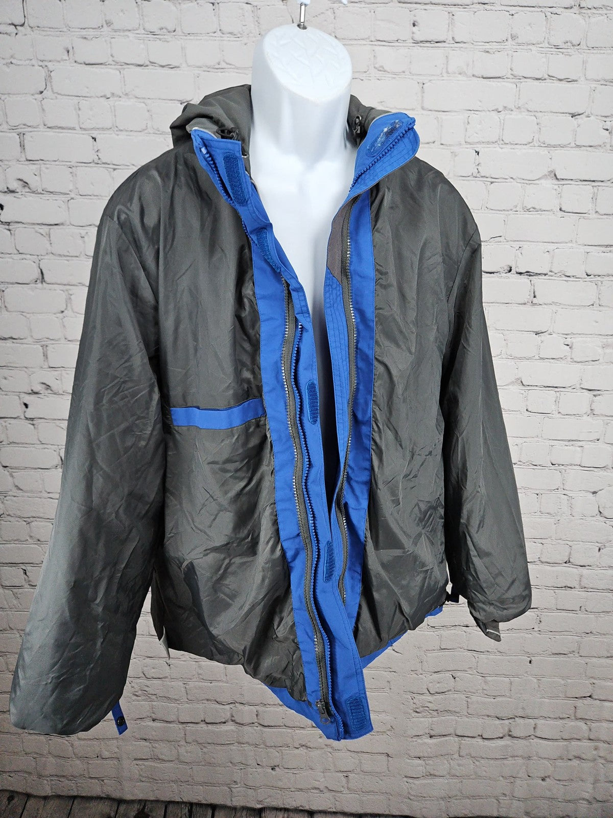 Lands' End Outfitters Avis Budget 3-in-1 Hooded Rain Jacket Blue Gray L