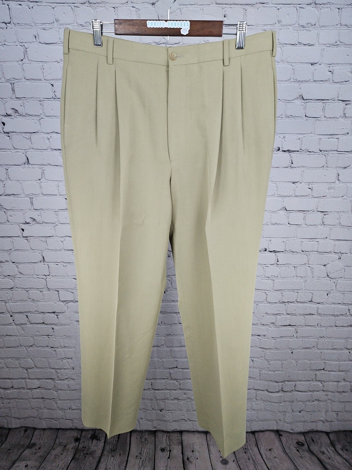 VTG Joseph Abboud Khaki Pleated Rayon Blend Dress Pants Men's 36 (35X30.5)
