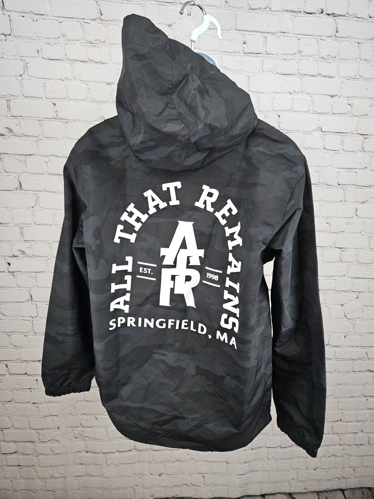 All That Remains Black Camo Band Anorak Hooded Half Zip Windbreaker Jacket L