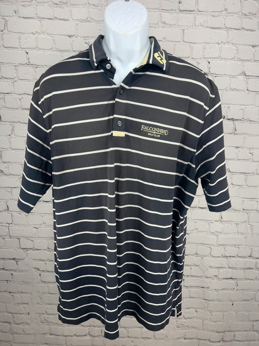FootJoy Falconhead Golf Club Black Striped Athletic Fit Polo Shirt XXL