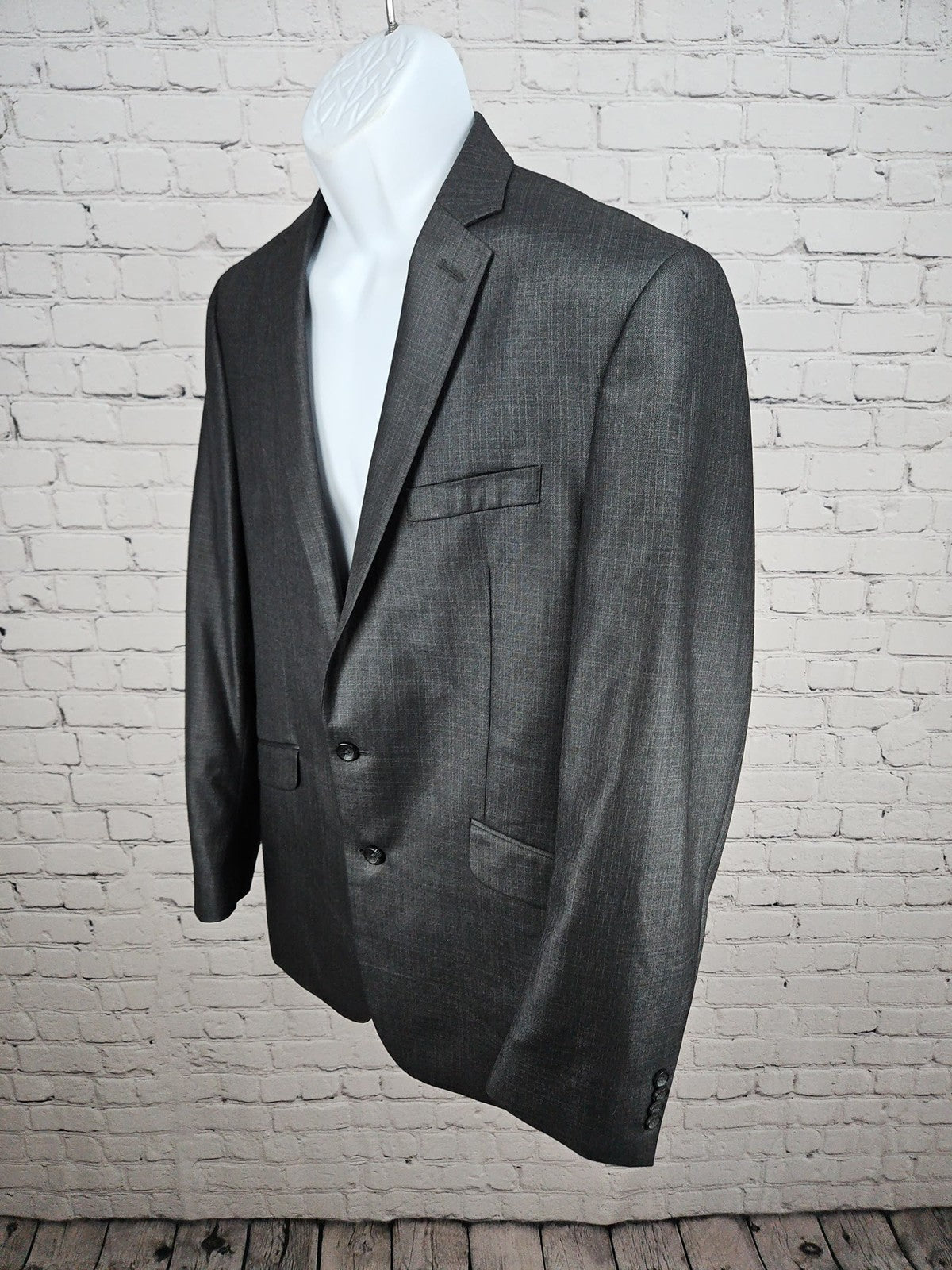 Kenneth Cole Reaction Gray Plaid 2 Button Notch Blazer Sport Coat 42L