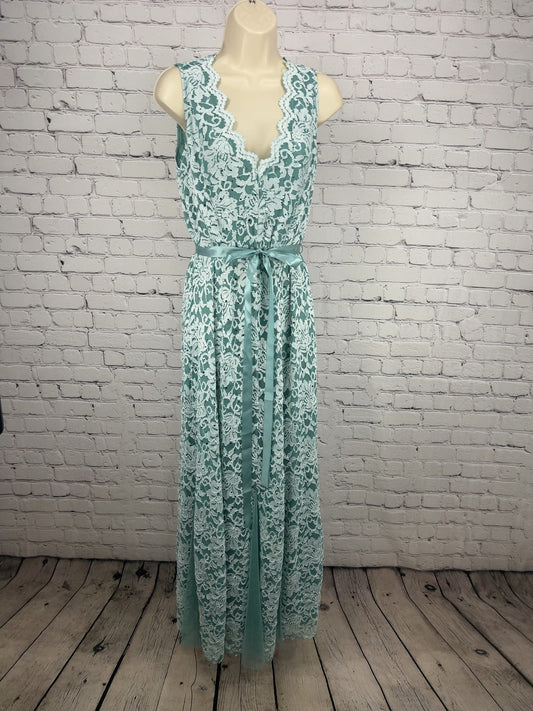 NWT Candalite Seafoam Green Lace Sequin Sleeveless V Neck Godet Maxi Dress 1X