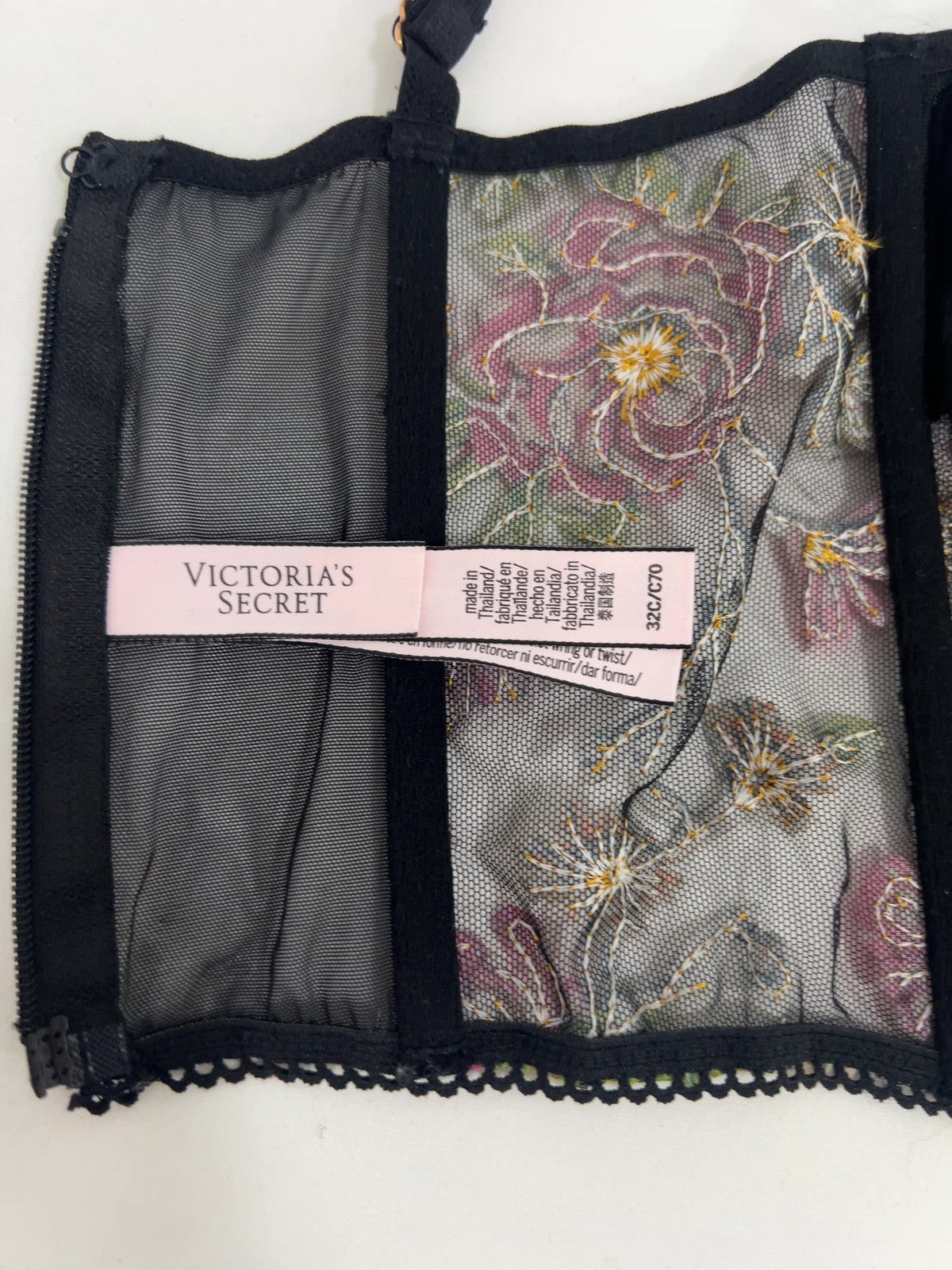 Victoria's Secret Dream Angels Black Floral Mesh Lace Corset Bustier 32C