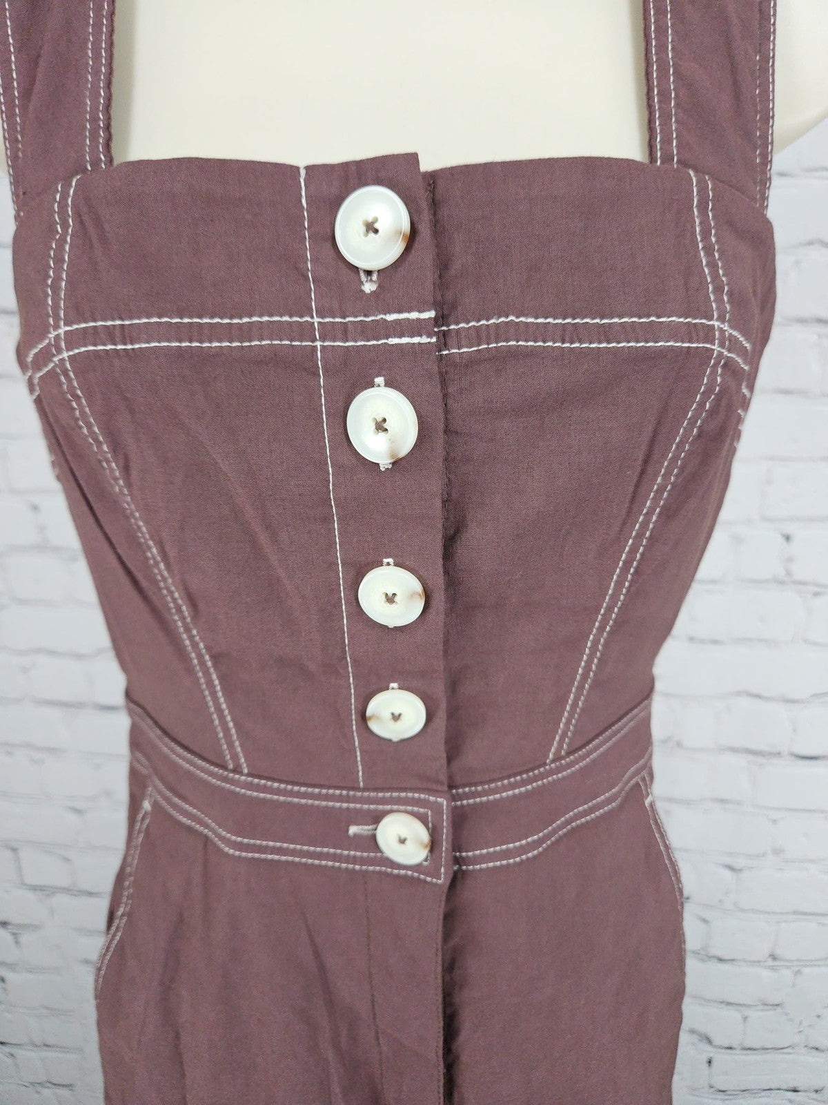 Maeve Anthropologie Colette Brown Contrast Stitch Wide Leg Jumpsuit 0