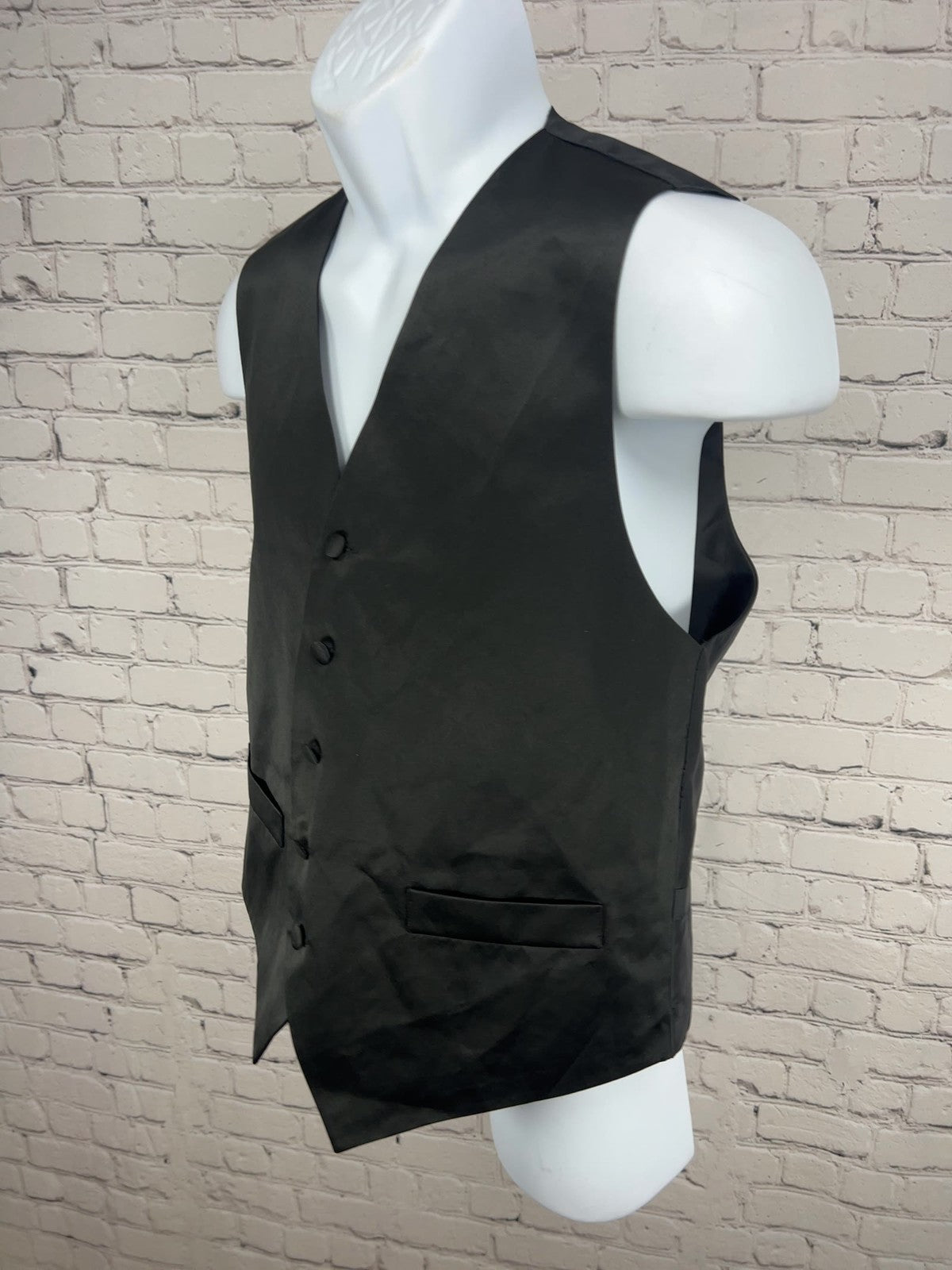 Vittorio Farina Black Satin 5 Button Formal Tuxedo Vest Waistcoat Adjustable S