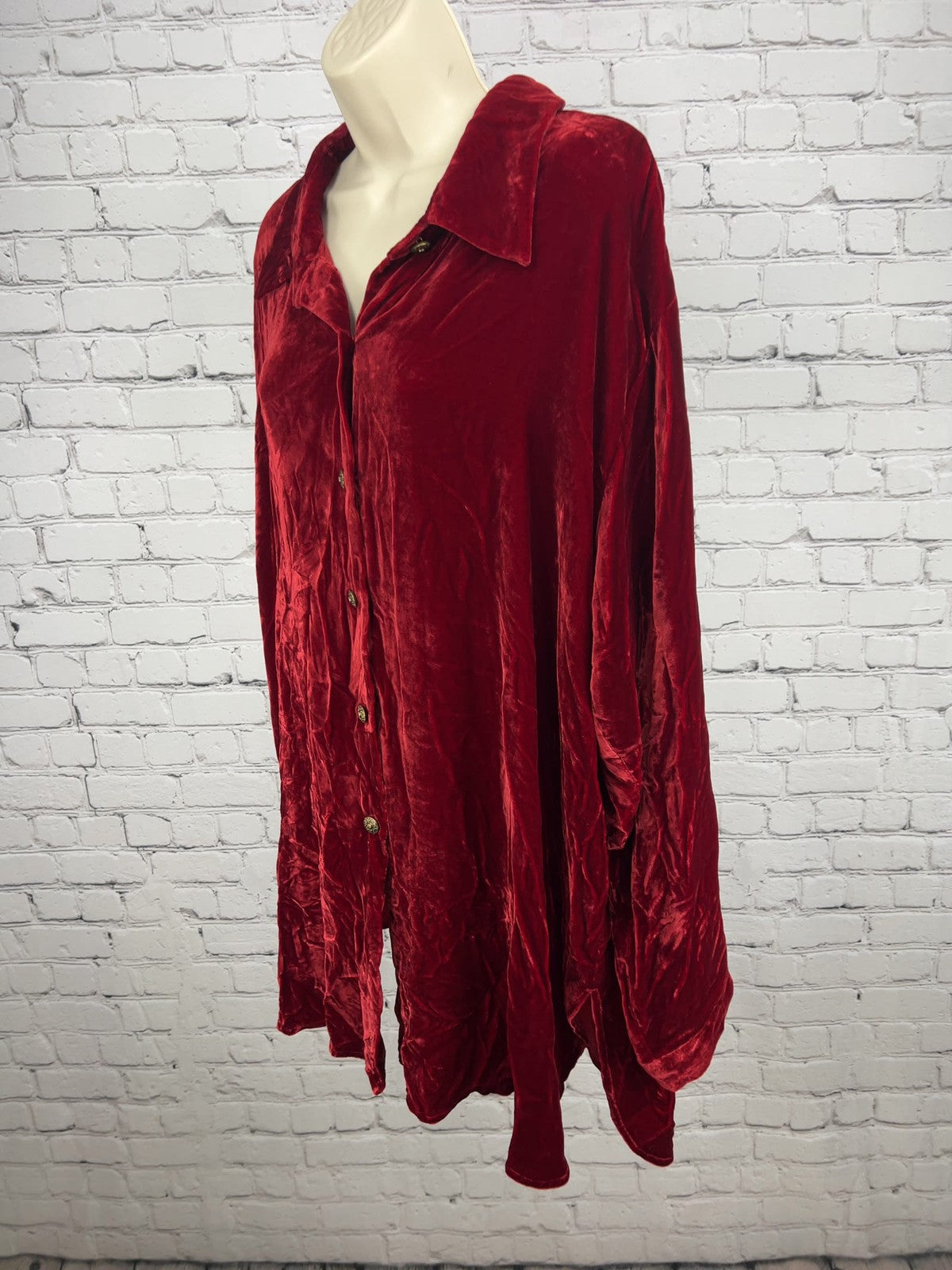 VTG Coldwater Creek Red Silk Blend Crushed Velvet Button Front Tunic Top 2X