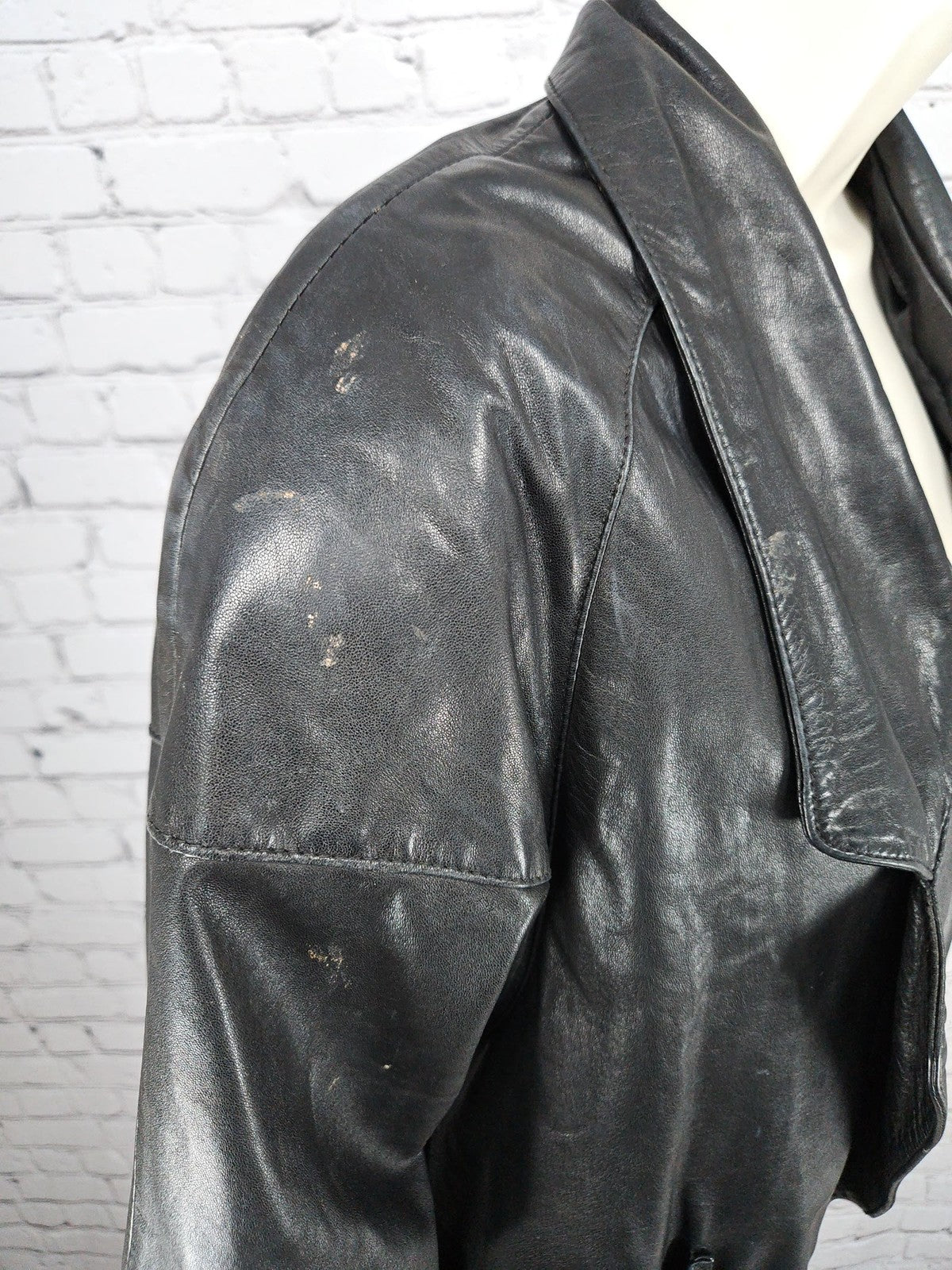 VTG Morgan Taylor Black Leather Asymmetric Shawl Collar Bomber Jacket Women's S