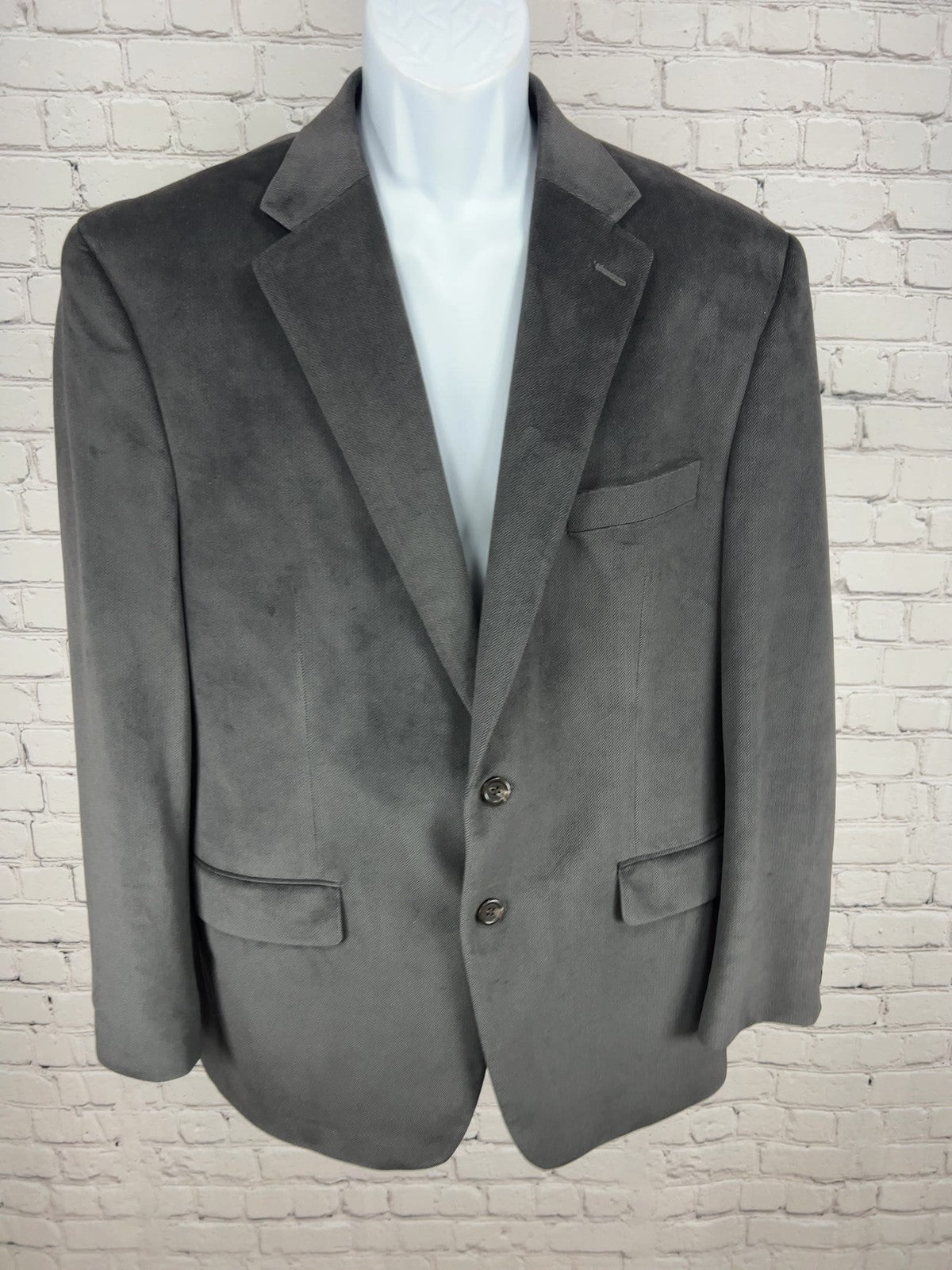 Chaps Gray Herringbone Velvet 2 Button Notch Blazer Sport Coat 42R