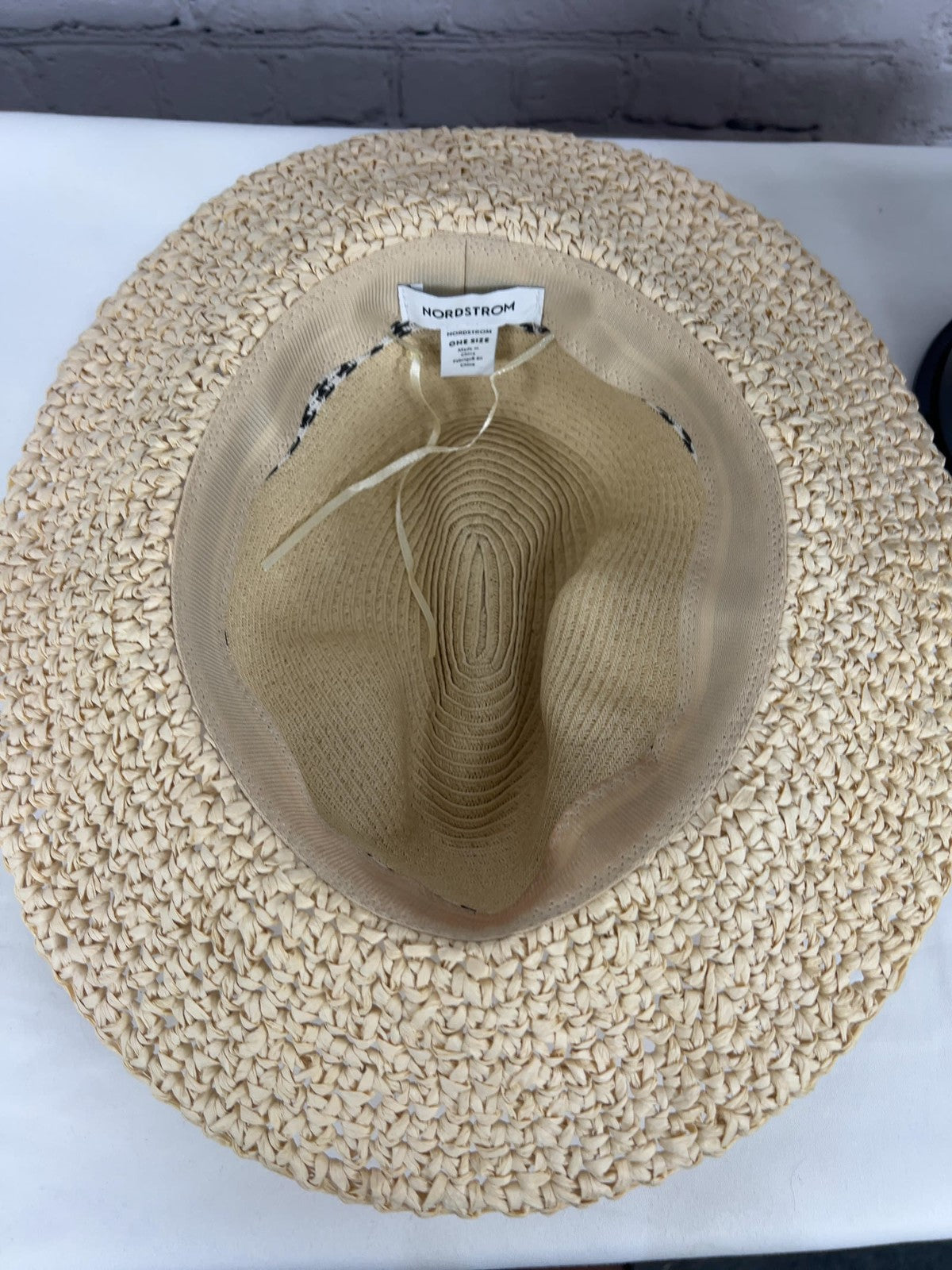 Nordstrom Woven Straw Houndstooth Band Fedora Hat One Size