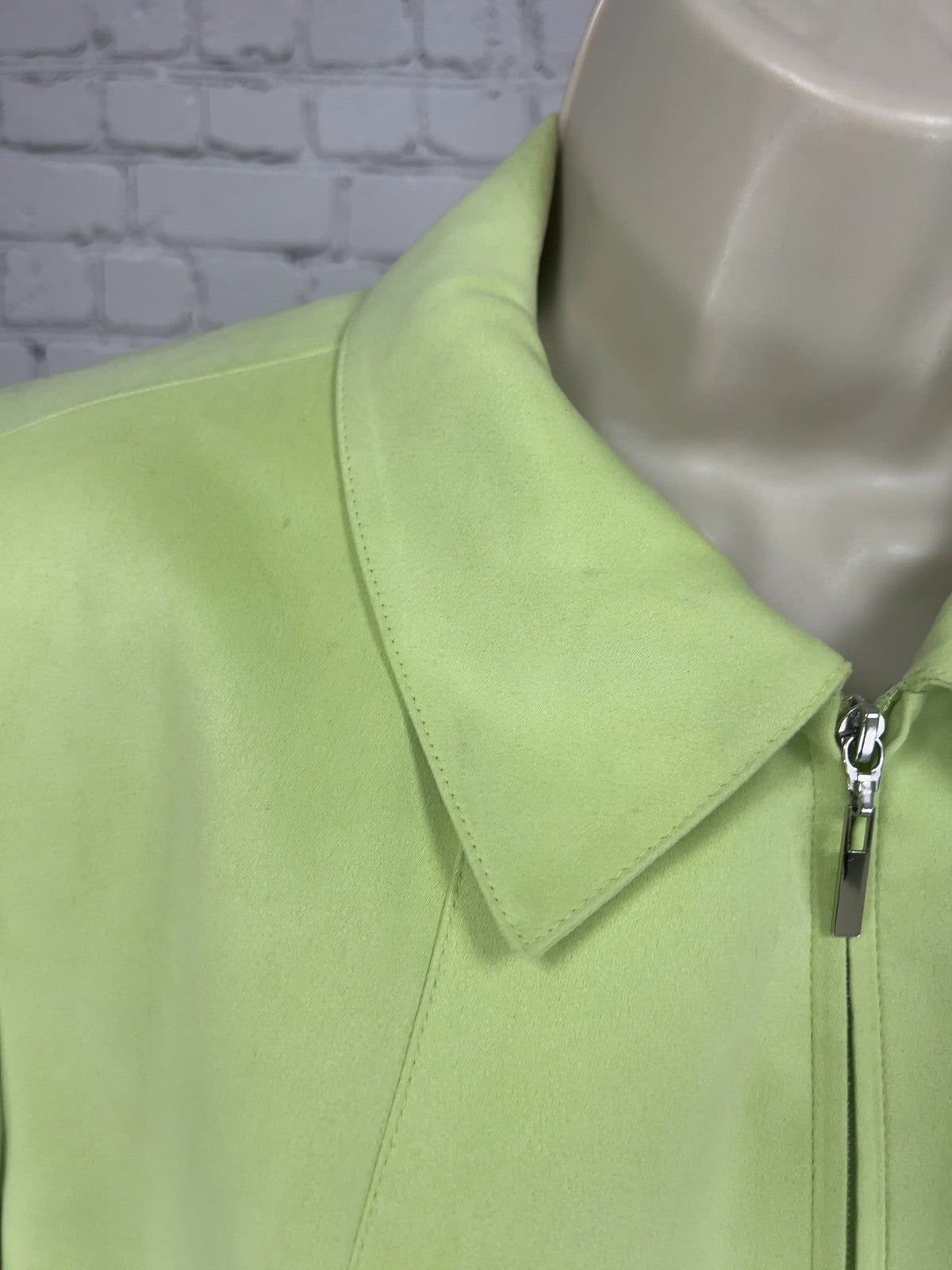 VTG Talbots Woman Petites Lime Green Faux Suede Zip Front Lined Jacket 12W