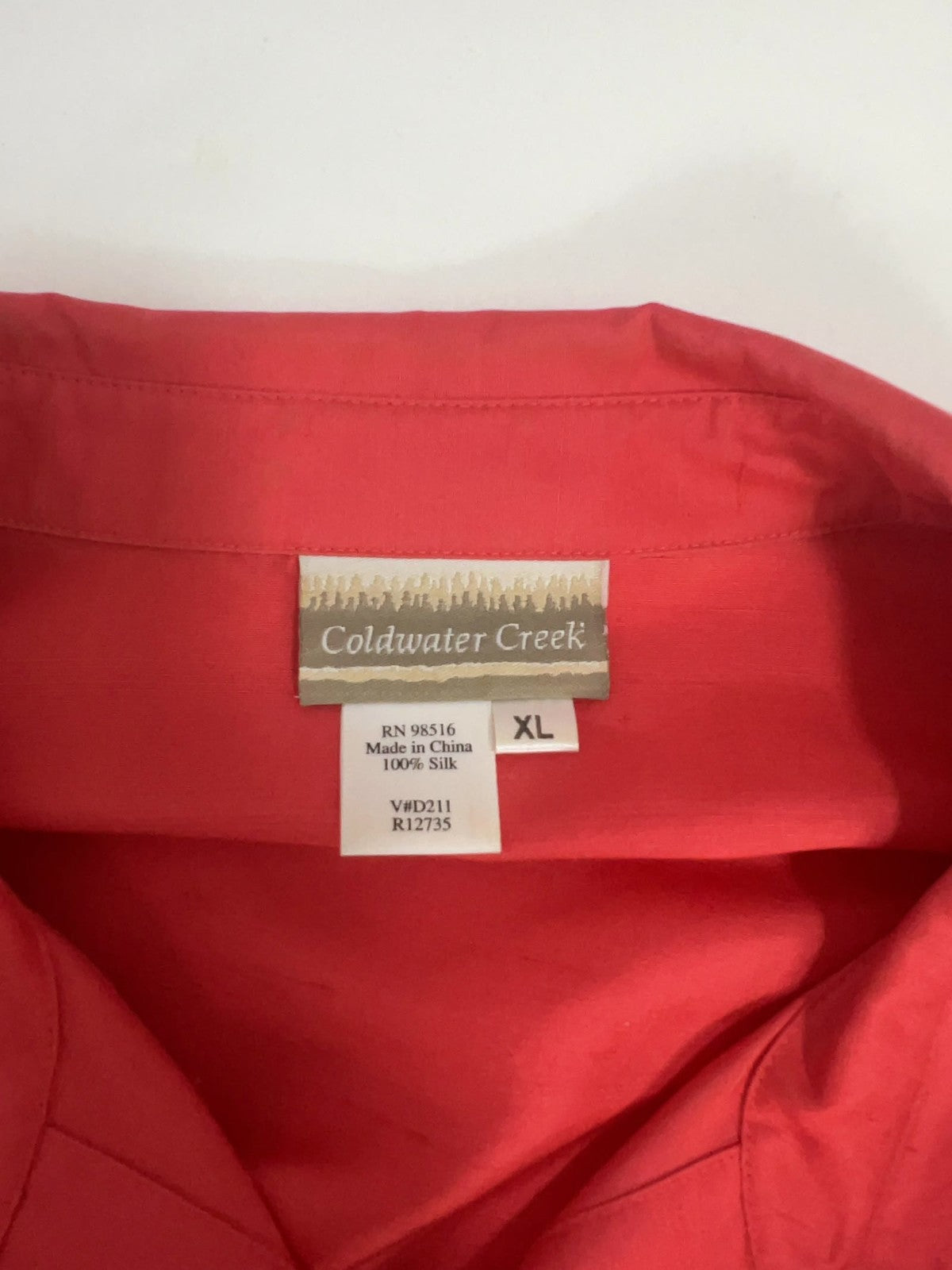 Coldwater Creek Coral 100% Silk Textured Button Up Long Sleeve Blouse XL