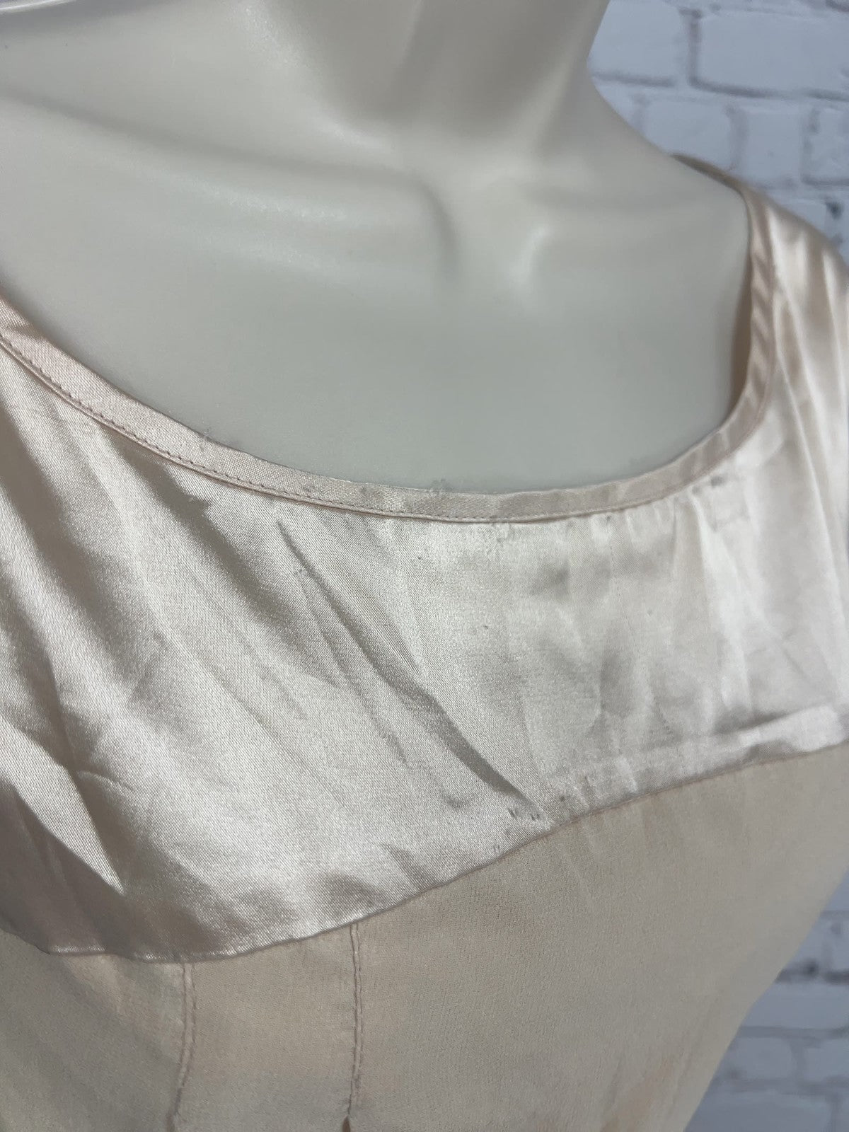 Blush Pink 100% Silk Satin Yoke Sleeveless Bubble Hem Lace Tie Dress M